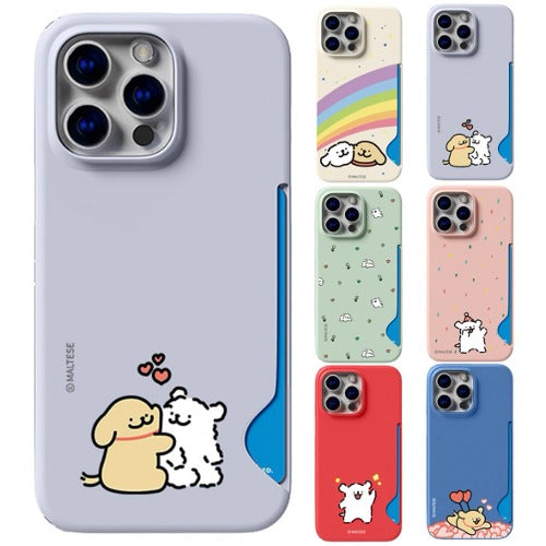 韓國限定 MALTESE 線條小狗 可插卡纖薄手機殼 IPHONE SAMSUNG