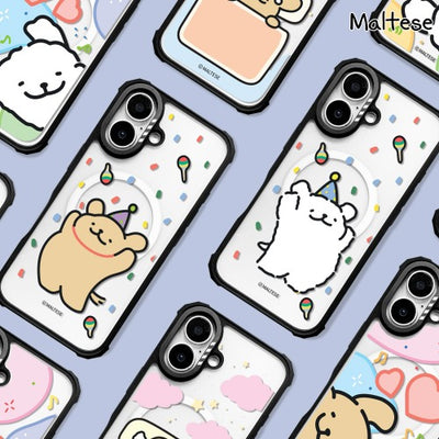 韓國限定 MALTESE 線條小狗 氣囊防撞磁吸手機殼 iPhone_Blooming