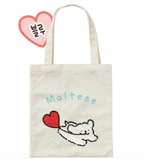 韓國限定 MALTESE 線條小狗 雙面立體刺繡環保袋 Eco Bag｜2色