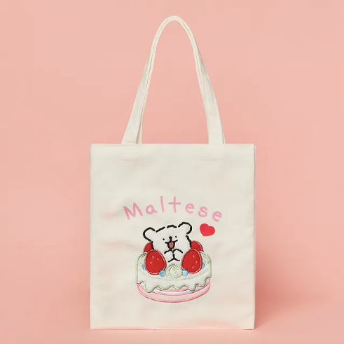 韓國限定 MALTESE線條小狗 立體雙面刺繡環保袋 Eco Bag_Maltese