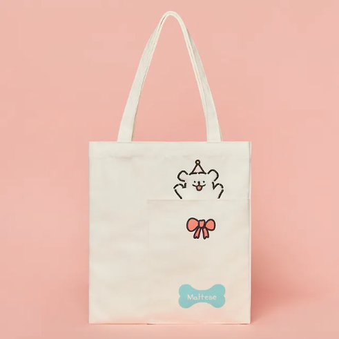 韓國限定 MALTESE線條小狗 立體雙面刺繡環保袋 Eco Bag_Retriever