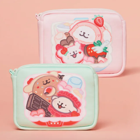 韓國限定 MALTESE 線條小狗 方型化妝袋 Dessert Edition｜2款