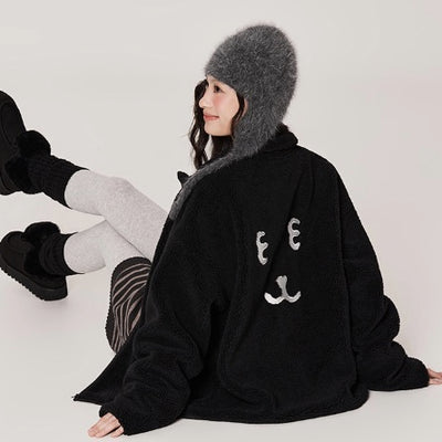 SPAO X JOKE BEAR 白熊 搖粒絨拉鍊外套 BLACK