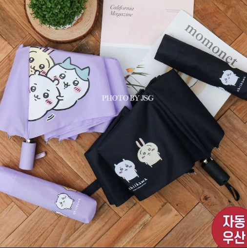 [韓國限定] CHIIKAWA 吉伊卡哇 全自動雨傘 縮骨遮｜黑/紫