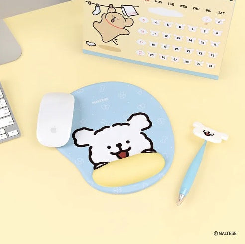 韓國限定 MALTESE線條小狗 滑鼠墊手腕墊 Cushion Mouse Pad