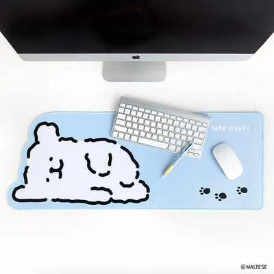 韓國限定 線條小狗MALTESE 桌墊 長滑鼠墊 Desk Mat Mouse Pad