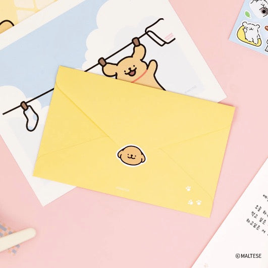 韓國限定 MALTESE線條小狗 信紙及信封SET