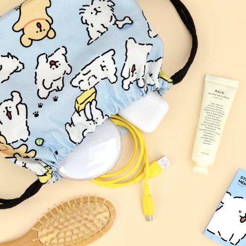 韓國限定 MALTESE 線條小狗 String Pouch 索繩袋