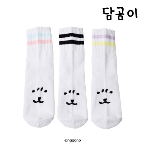 [韓國限定] JOKE BEAR 白熊 女裝 中筒間條襪 3對裝