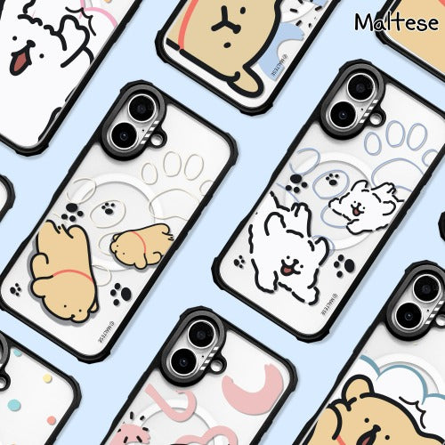韓國限定 MALTESE 線條小狗 防撞氣囊磁吸手機殼 iPhone_Daily