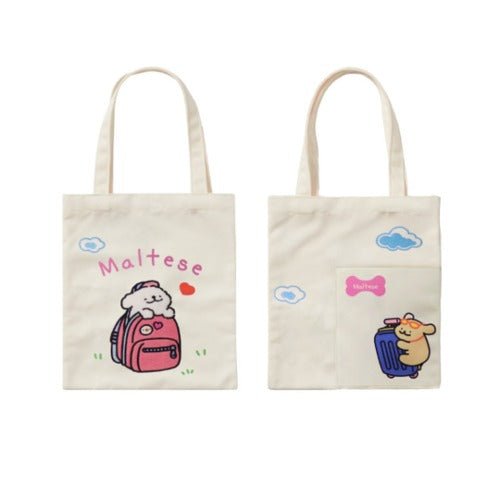韓國限定 MALTESE 線條小狗 雙面立體刺繡環保袋 Eco Bag_Travel