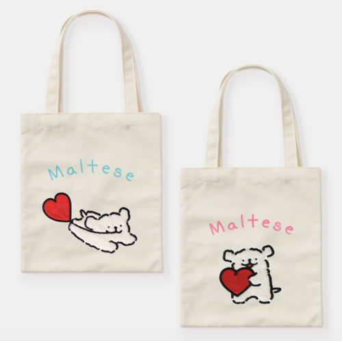 韓國限定 MALTESE 線條小狗 雙面立體刺繡環保袋 Eco Bag｜2色