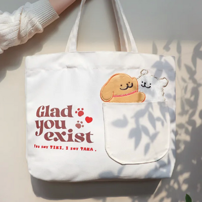 韓國限定 MALTESE 線條小狗 立體刺繡環保袋 Eco Bag｜TIKITAKA