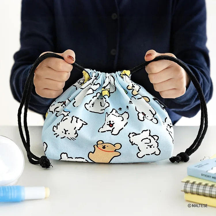 韓國限定 MALTESE 線條小狗 String Pouch 索繩袋