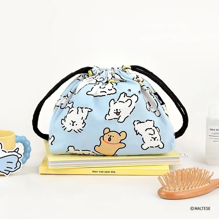 韓國限定 MALTESE 線條小狗 String Pouch 索繩袋