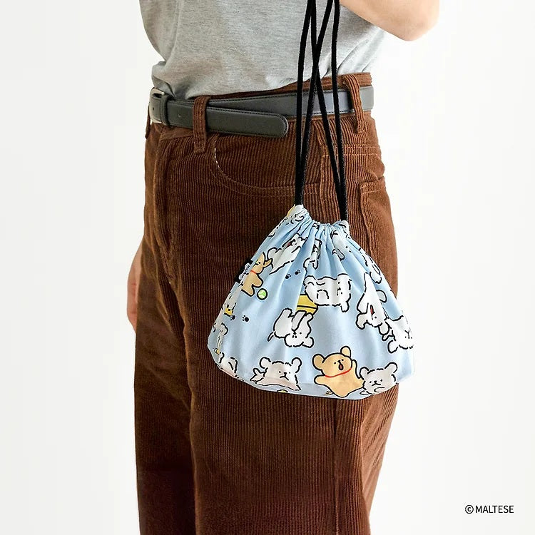 韓國限定 MALTESE 線條小狗 String Pouch 索繩袋