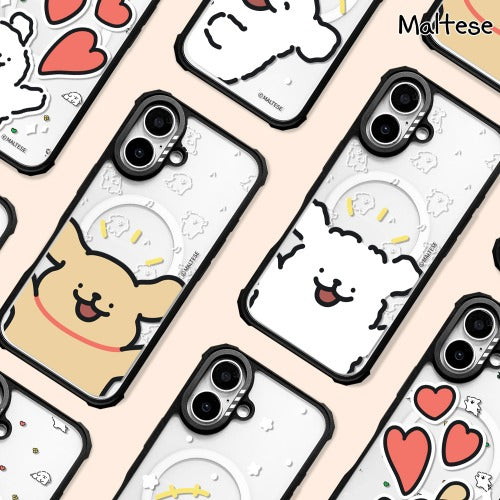 韓國限定 MALTESE 線條小狗 防撞氣囊磁吸手機殼 iPhone_Happy Couple