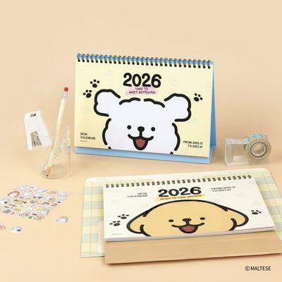 [韓國限定] MALTESE 線條小狗 2026 Calendar 座枱月曆 2款