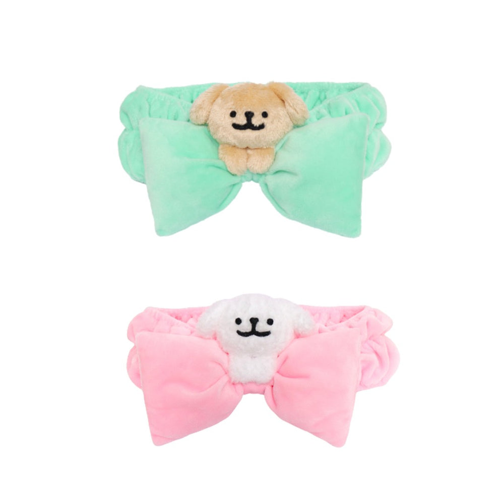 韓國限定 MALTESE 線條小狗 蝴蝶結洗臉髮帶