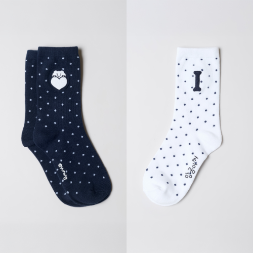 SPAO X YURANG 망그러진곰 MANGOMEE 中筒襪 NAVY/WHITE
