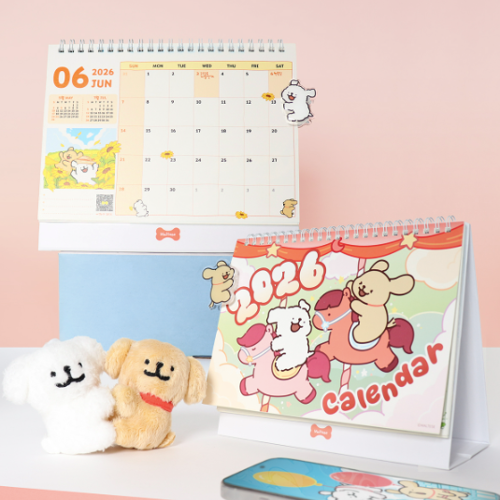 韓國限定 MALTESE 線條小狗 Hug Me 2026 Calendar Set 月曆套裝(連公仔掛飾+透明夾+手機背景)