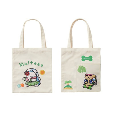 韓國限定 MALTESE 線條小狗 雙面立體刺繡環保袋 Eco Bag_Hawaii
