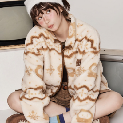 SPAO X YURANG BEAR MANGOMEE 망그러진곰 搖粒絨拉鍊外套